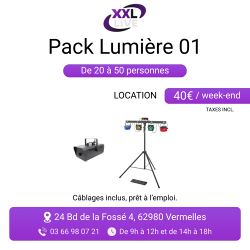 Pack lumière à louer pour 20 à 50 personnes - party bar LED multi-effets sur pied et machine à fumée - XXL Live