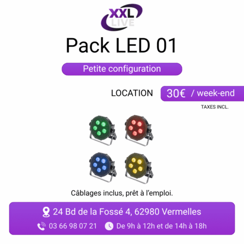 Pack LED 01 à louer petite configuration - 4 projecteurs PAR LED RGB - XXL Live