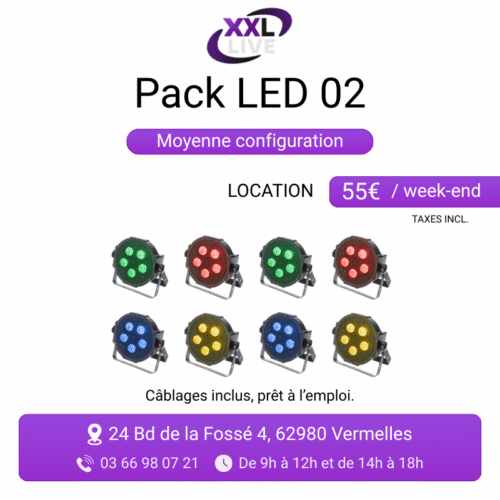 Pack LED 02 à louer moyenne configuration - 8 projecteurs PAR LED RGB - XXL Live