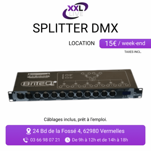 Location splitter DMX BriteQ 8 sorties rack - distributeur de signal DMX pour installation lumineuse scénique - XXL Live