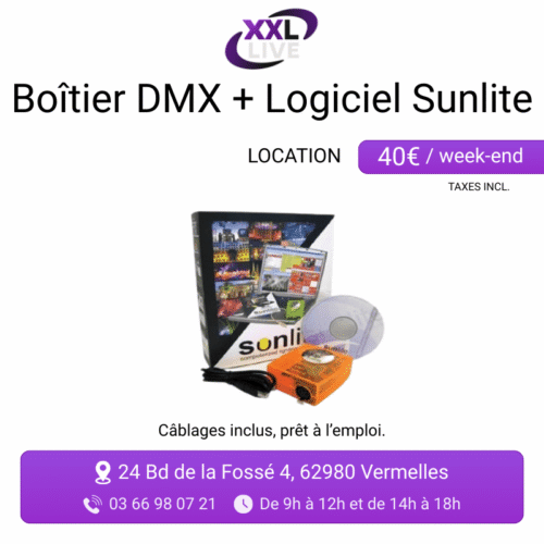 Location interface DMX USB avec logiciel Sunlite - contrôle informatisé de l'éclairage scénique - XXL Live